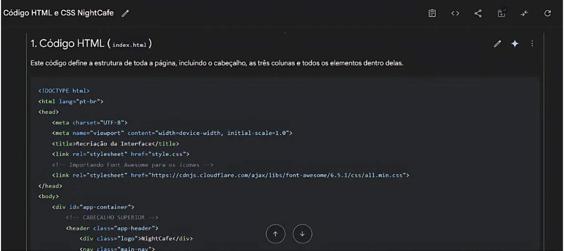 Exemplo de código HTML e CSS sugerido pelo Google Gemini