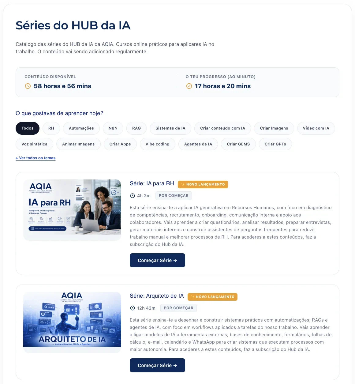 HUB da IA da AQIA com cursos e séries práticas para aprender Inteligência Artificial